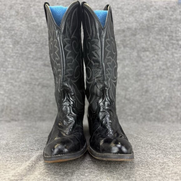✅ Mens 9.5D VTG Cowboy Boots Black Leather Almond Toe Embroidered Made In USA - Picture 6 of 11